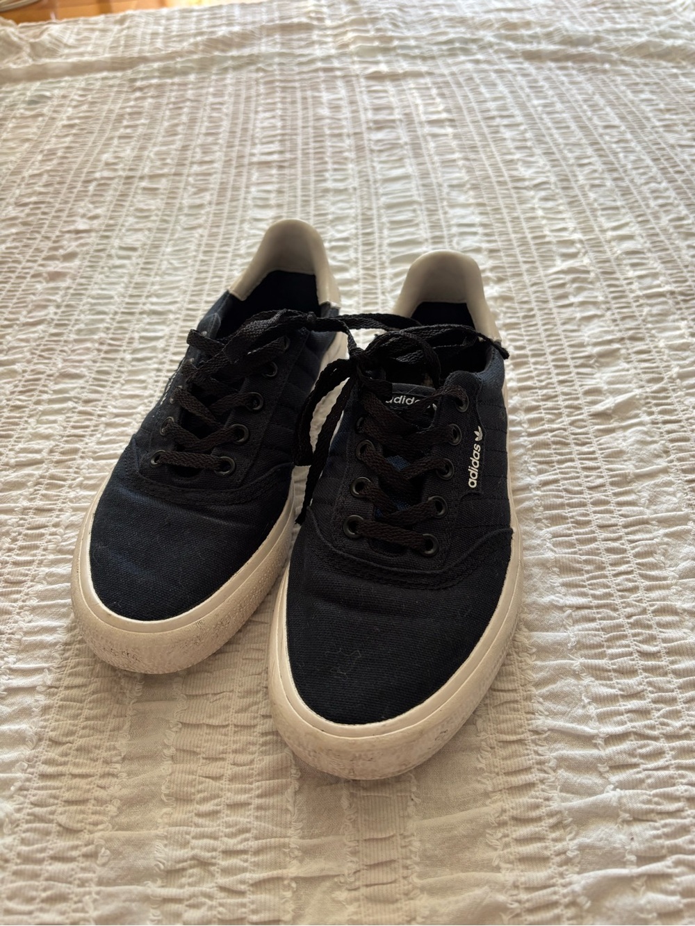adidas Men’s Black Canvas Low-Top Sneakers with White Sole